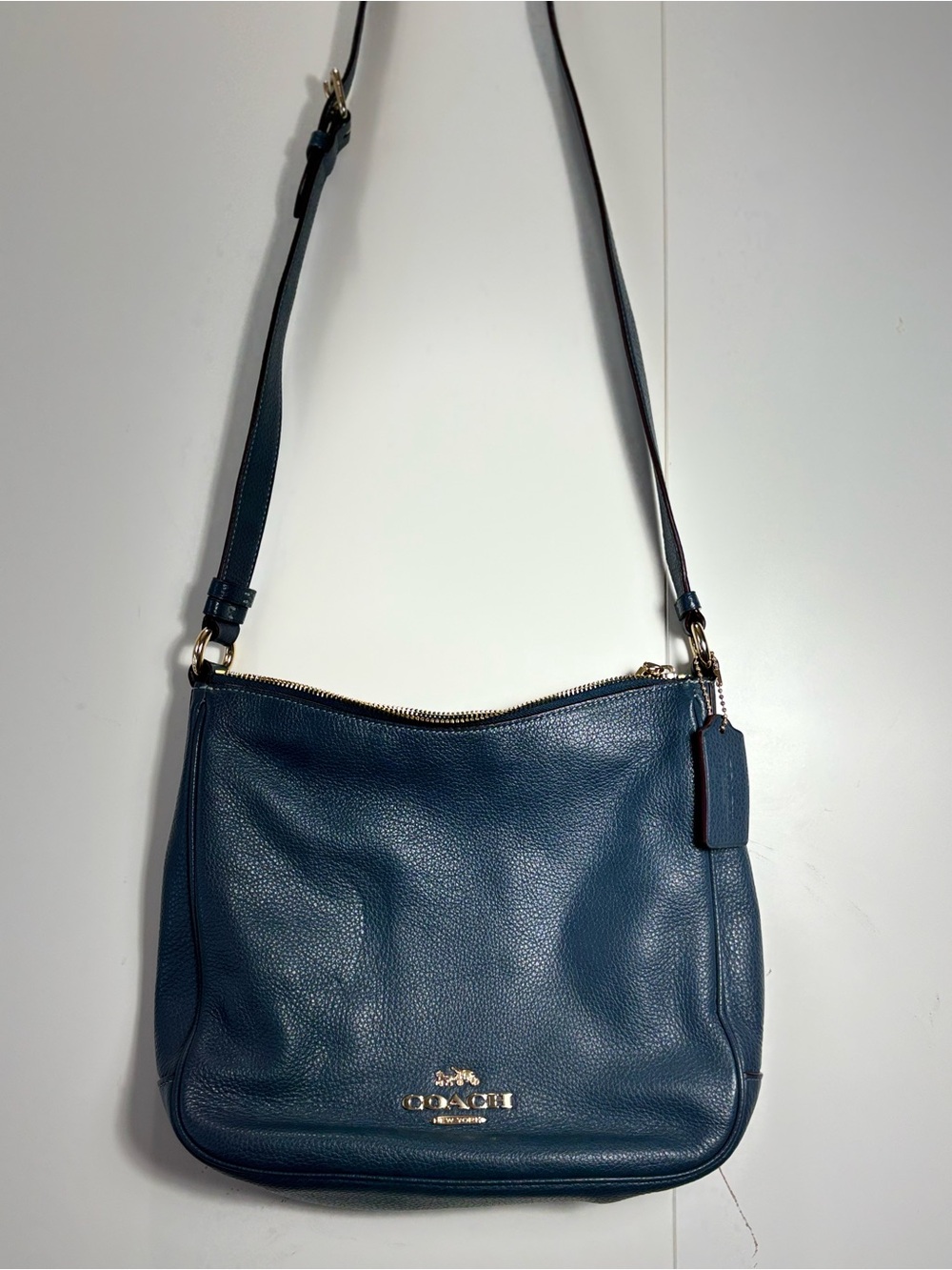 Coach Pebbled Leather Shoulder Bag in Blue with Gold Hardware